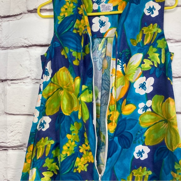 Vintage Sears 100% Cotton Bright Floral Dress SZ S Blue Yellow Cover-Up Zips - Picture 5 of 12